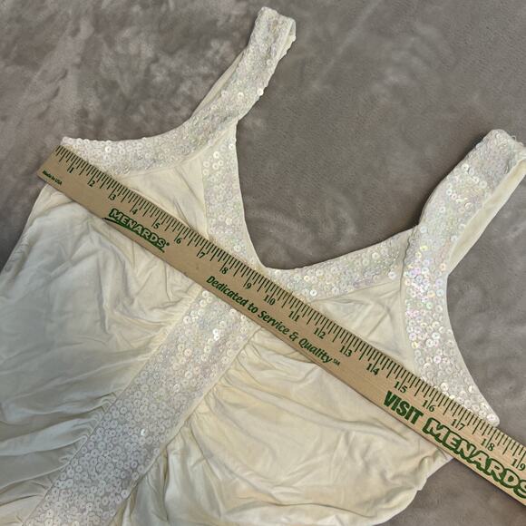 VTG Worthington Top Womens Large White Sequin Ruched Fairy Y2K Festival Glam - Picture 7 of 11